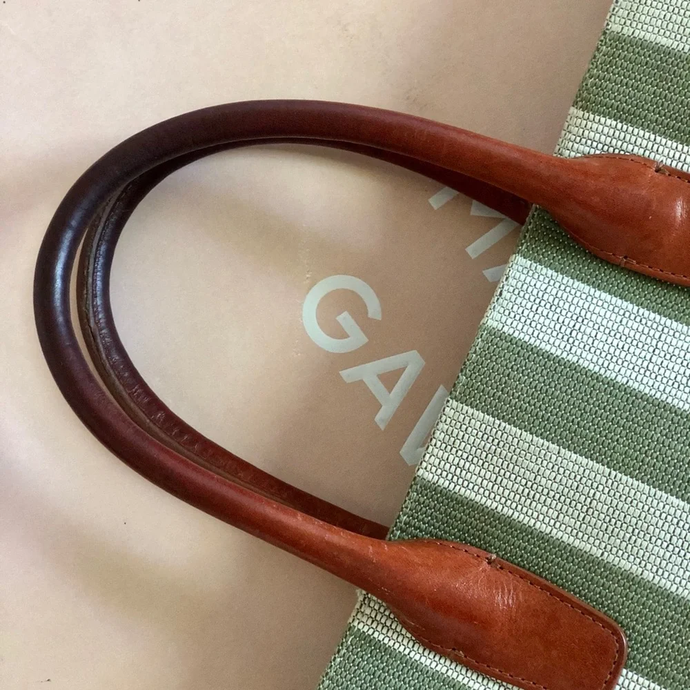 MANSUR GAVRIEL North Tote Moss/White Striped Handbag Box & Dust Bags Orig. $585 - Picture 9 of 11